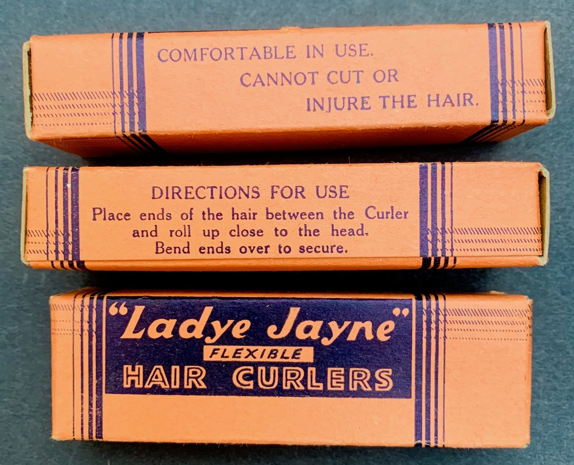 1930s Box of  6" long FLEXIBLE "Ladye Jayne" fabric covered Hair Curlers