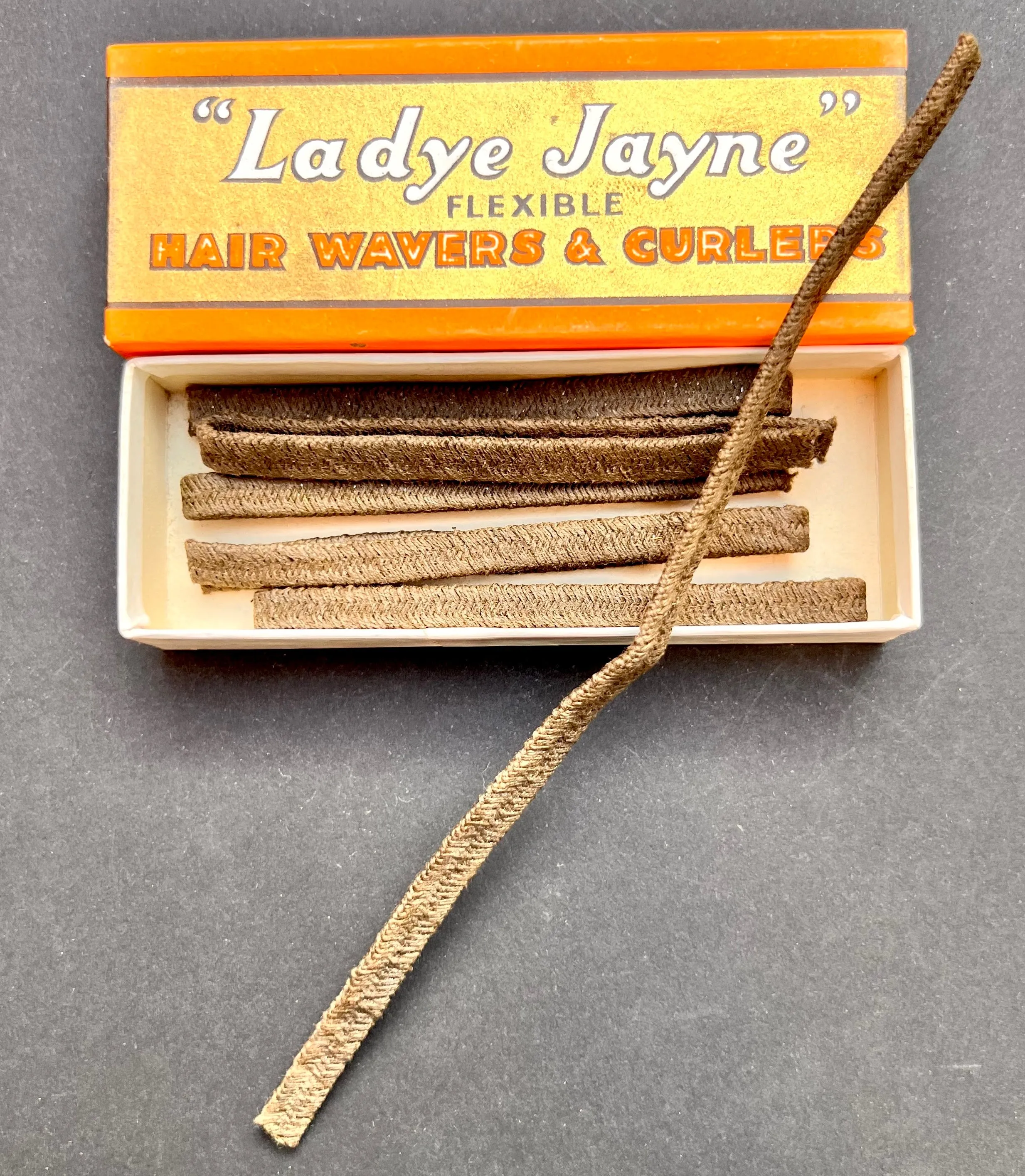 1930s FLEXIBLE Fabric Covered HAIR WAVERS & CURLERS - Box of  6 x 6" long