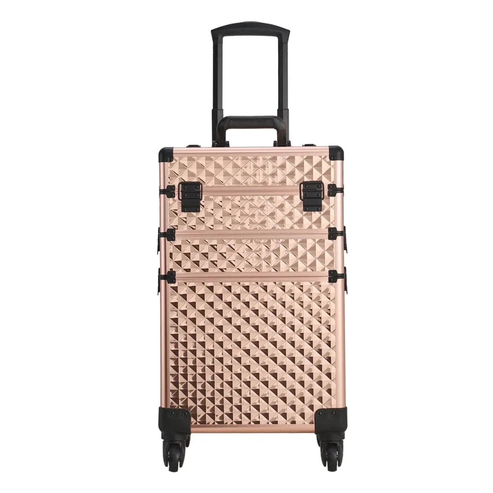 3 in 1 Rose Gold/Black Portable Cosmetic Travel Case with Wheels