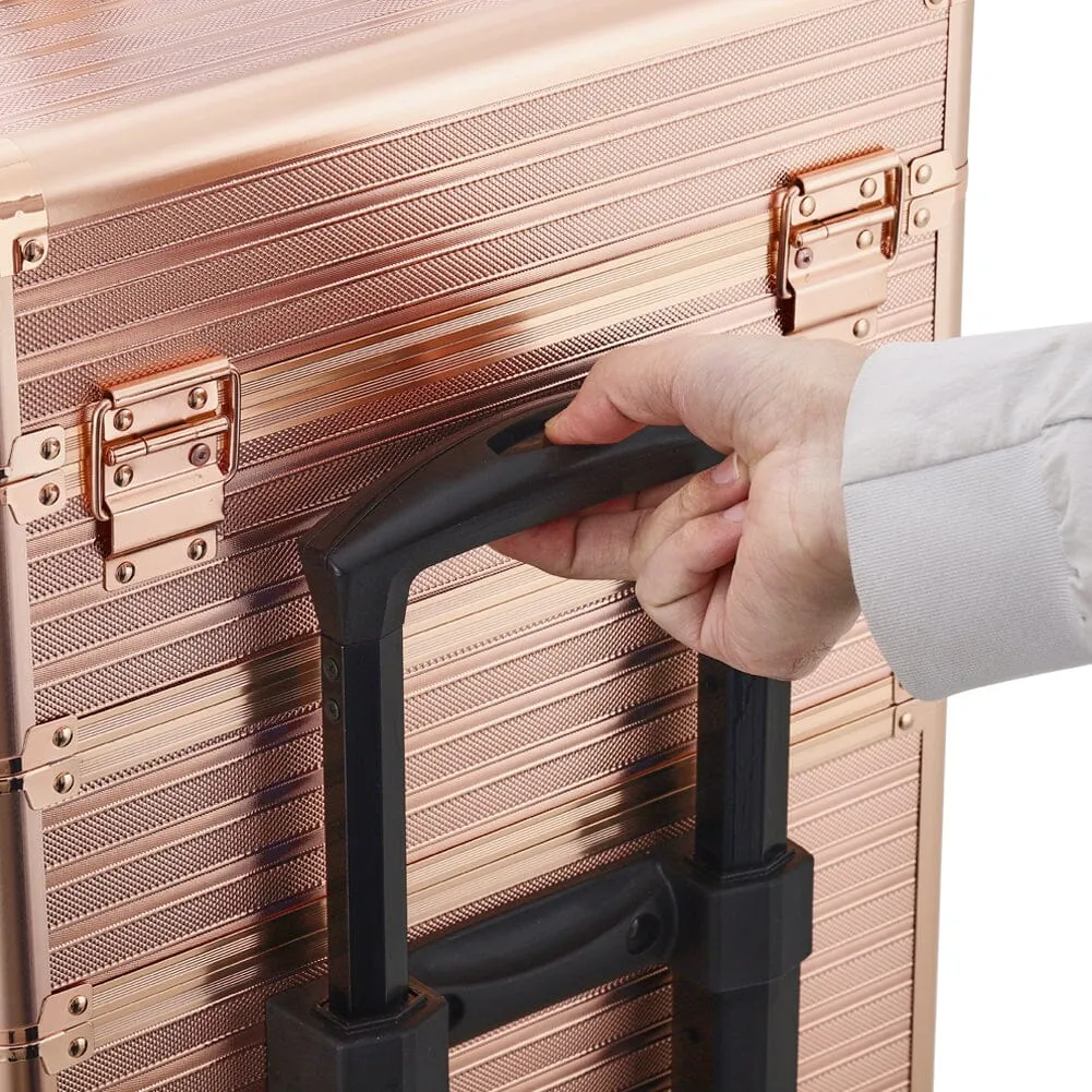 3 in 1 Rose Gold/Black Portable Cosmetic Travel Case with Wheels