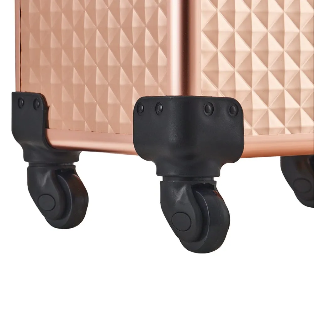 3 in 1 Rose Gold/Black Portable Cosmetic Travel Case with Wheels
