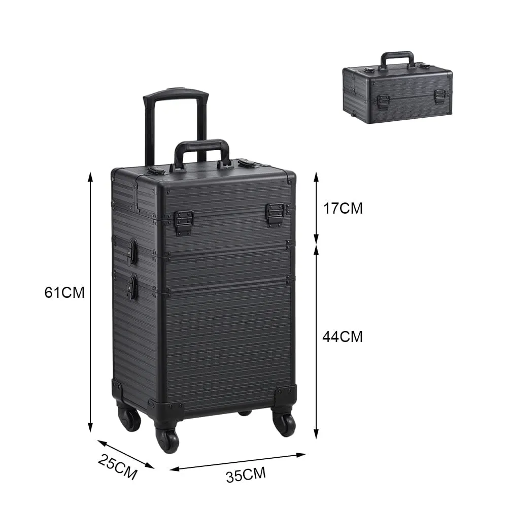 3 in 1 Rose Gold/Black Portable Cosmetic Travel Case with Wheels