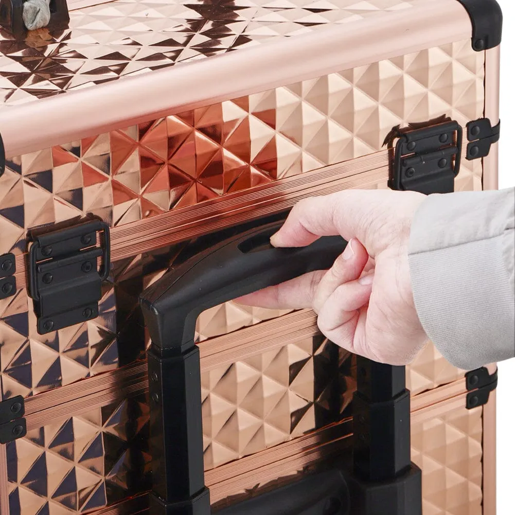 3 in 1 Rose Gold/Black Portable Cosmetic Travel Case with Wheels