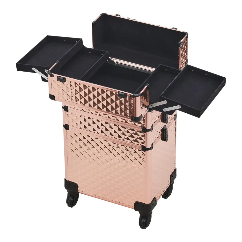 3 in 1 Rose Gold/Black Portable Cosmetic Travel Case with Wheels