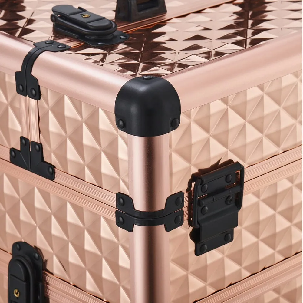 3 in 1 Rose Gold/Black Portable Cosmetic Travel Case with Wheels