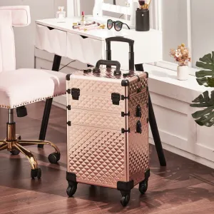 3 in 1 Rose Gold/Black Portable Cosmetic Travel Case with Wheels