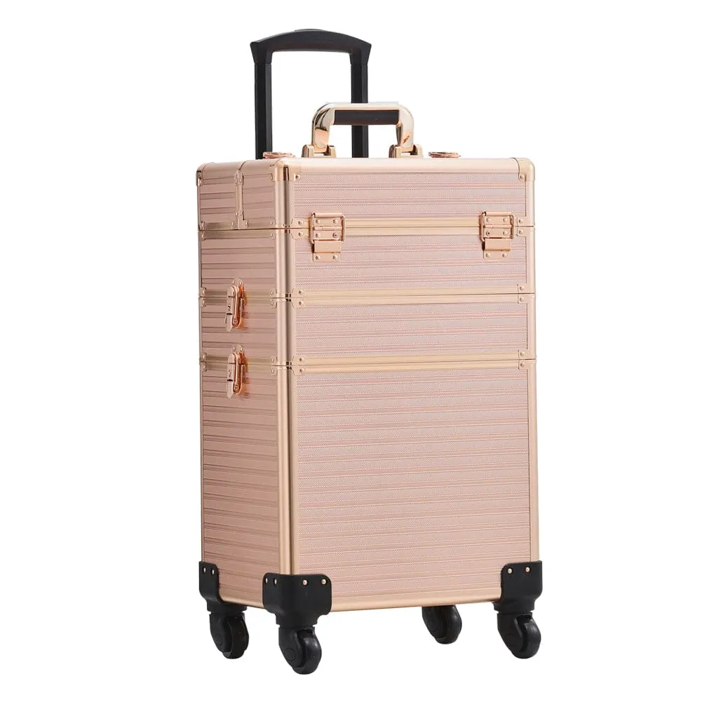 3 in 1 Rose Gold/Black Portable Cosmetic Travel Case with Wheels