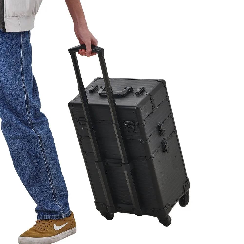 3 in 1 Rose Gold/Black Portable Cosmetic Travel Case with Wheels