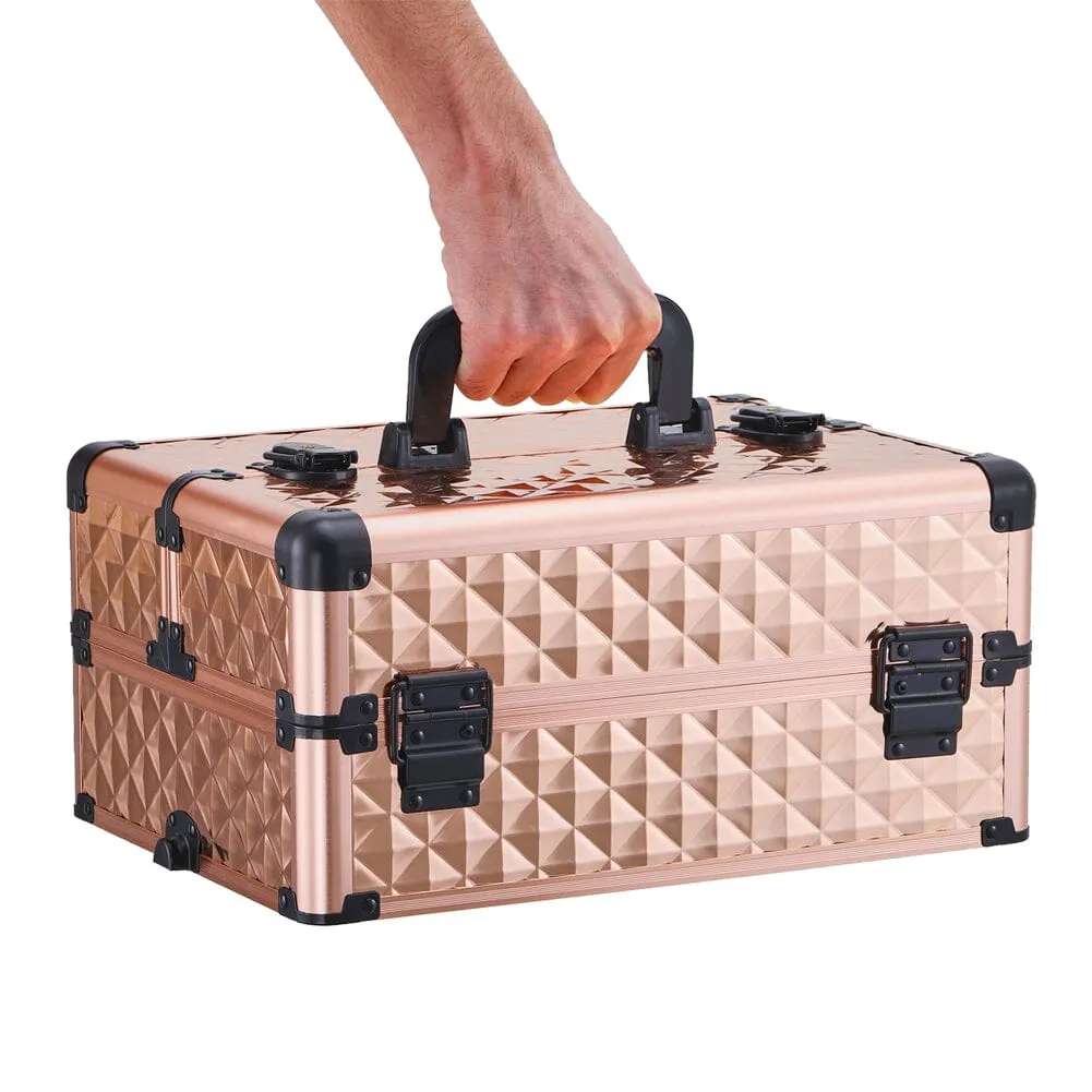 3 in 1 Rose Gold/Black Portable Cosmetic Travel Case with Wheels