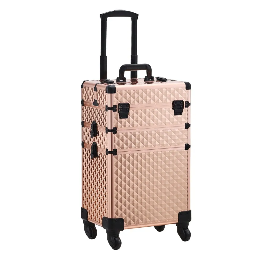 3 in 1 Rose Gold/Black Portable Cosmetic Travel Case with Wheels