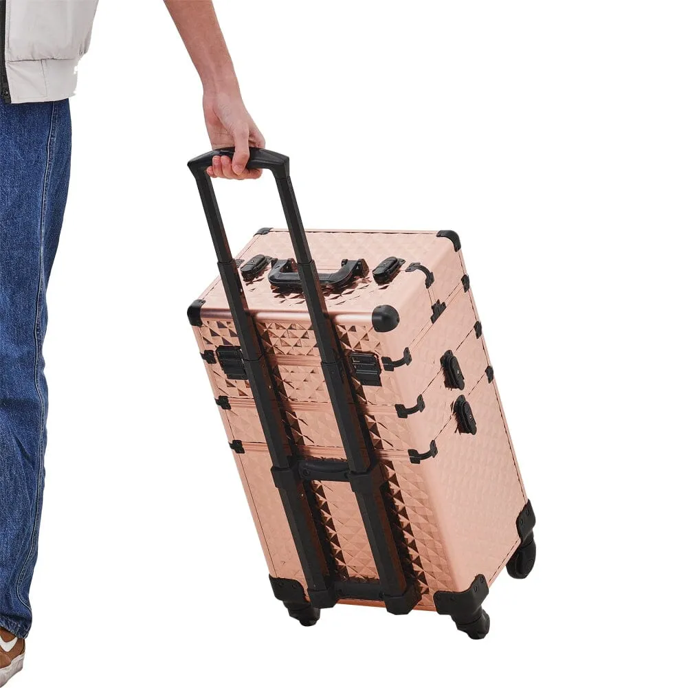 3 in 1 Rose Gold/Black Portable Cosmetic Travel Case with Wheels
