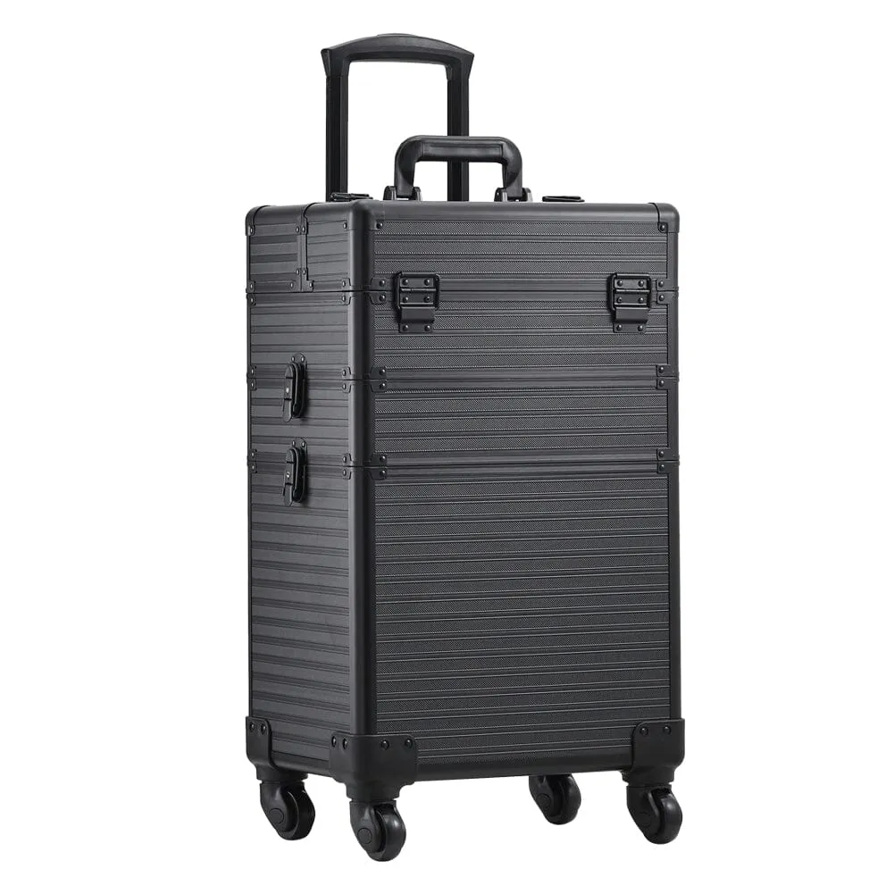 3 in 1 Rose Gold/Black Portable Cosmetic Travel Case with Wheels