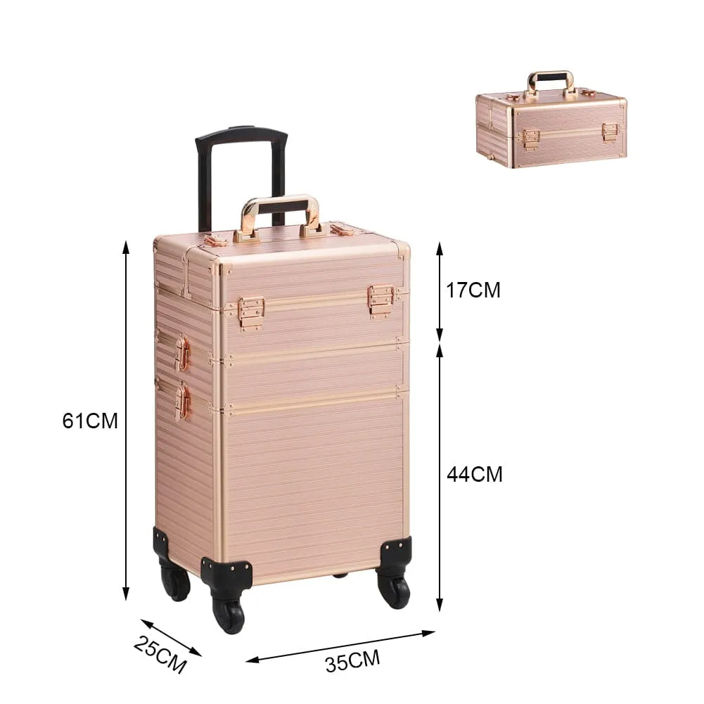 3 in 1 Rose Gold/Black Portable Cosmetic Travel Case with Wheels
