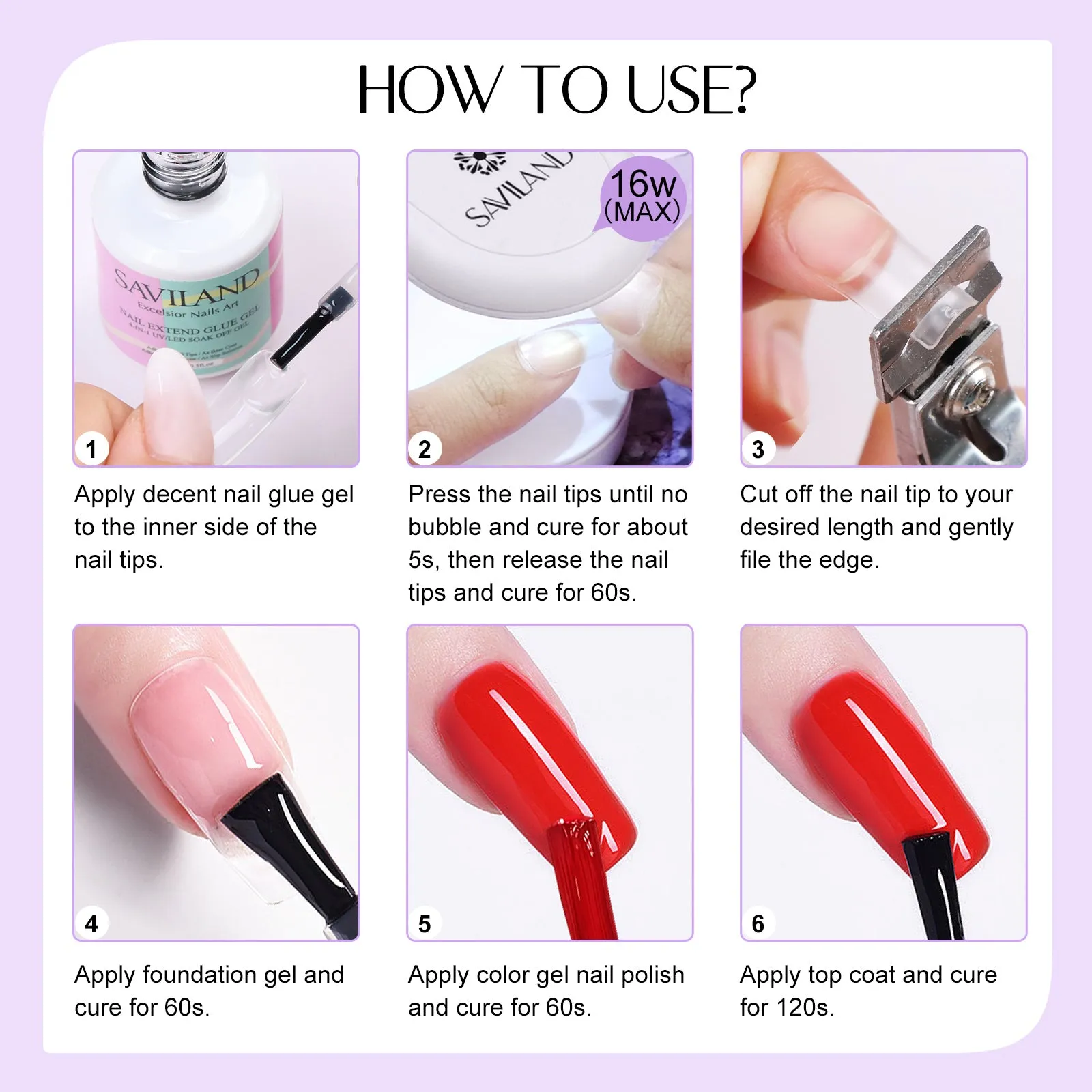 500Pcs Nail Tips and 4 In 1 Glue Gel Kit - Square Shape Fake Nail Tips Full Cover