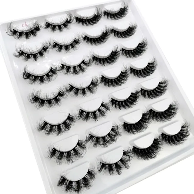 5/14Pairs Long Thick Natural Fluffy Lashes 10-25mm 3D Mink