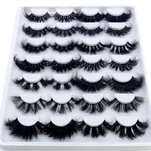 5/14Pairs Long Thick Natural Fluffy Lashes 10-25mm 3D Mink