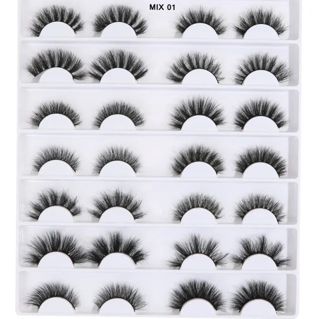 5/14Pairs Long Thick Natural Fluffy Lashes 10-25mm 3D Mink