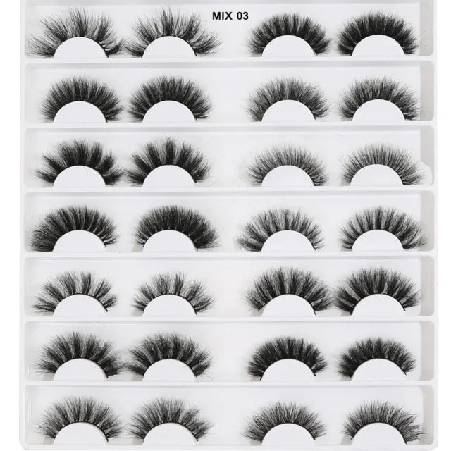5/14Pairs Long Thick Natural Fluffy Lashes 10-25mm 3D Mink