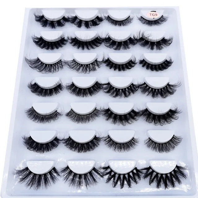 5/14Pairs Long Thick Natural Fluffy Lashes 10-25mm 3D Mink