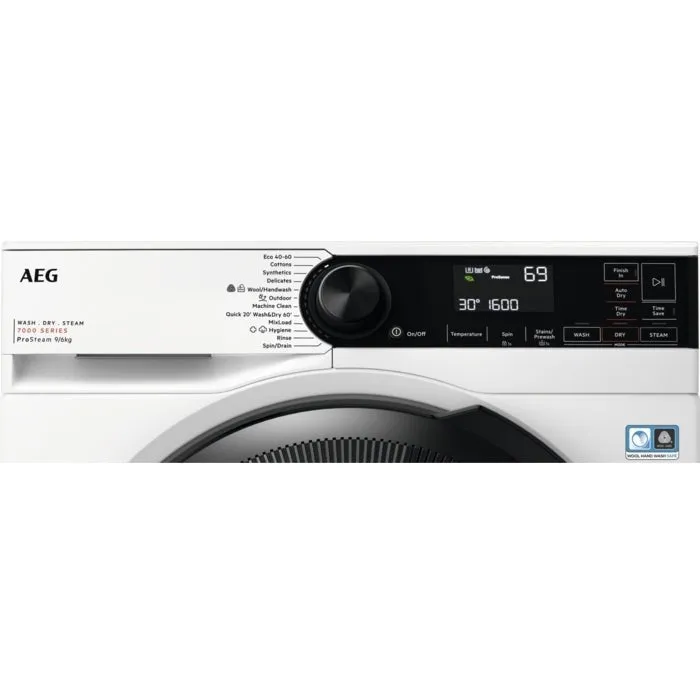 AEG LWR7496O4B Washer Dryer, 9kg, 1600 Spin, White, D Rated