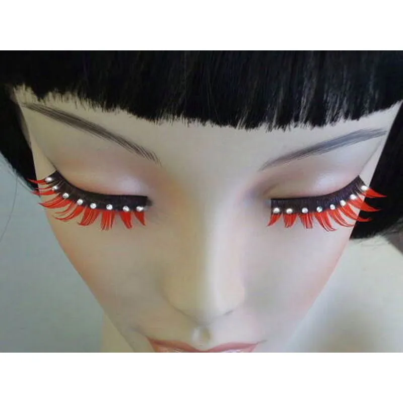 Eyelashes - Black & Red with Crystals