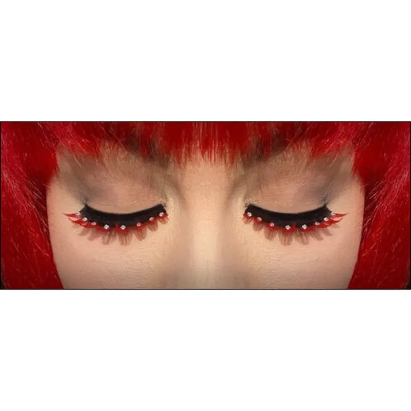 Eyelashes - Black & Red with Crystals