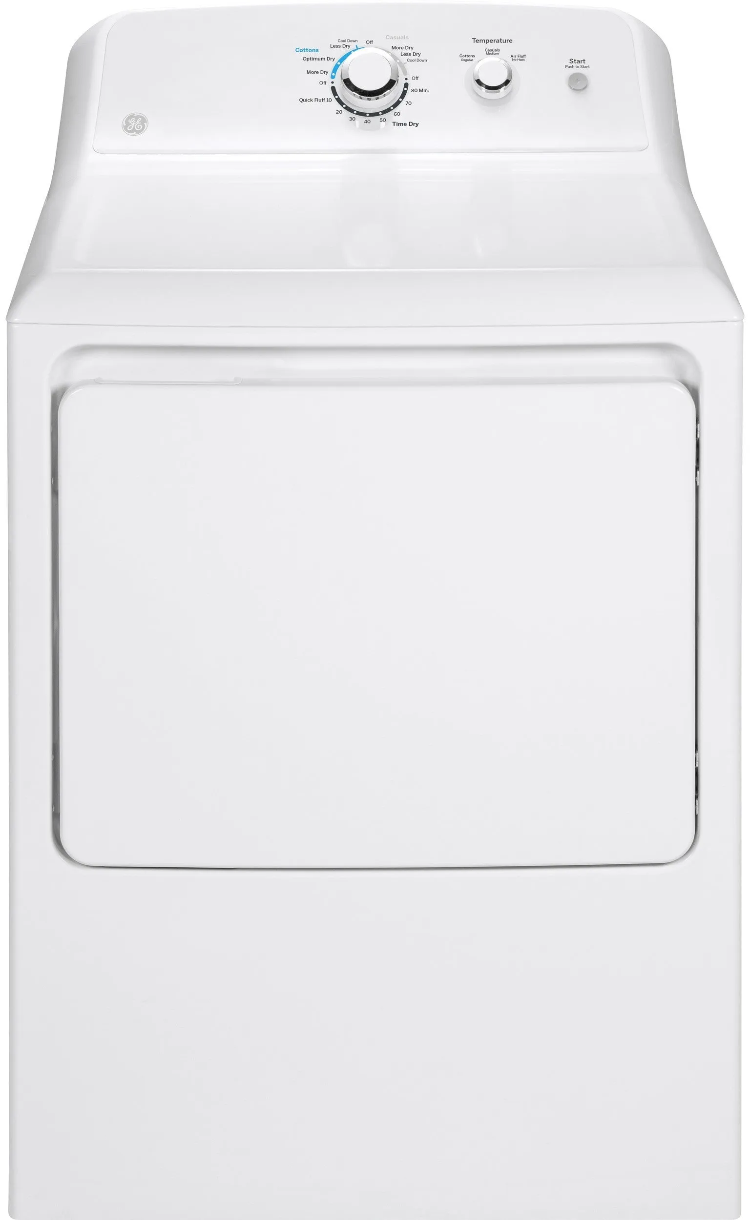 GE GTD33EASKWW 27 Inch Electric Dryer with 7.2 cu. ft. Capacity, 3 Dry Cycles, 3 Heat Selections, Timed Dry, Auto Dry, Up-Front Lint Filter, Reversible Door, Simple Rotary Electromechanical Controls and 120 ft. Venting Capability