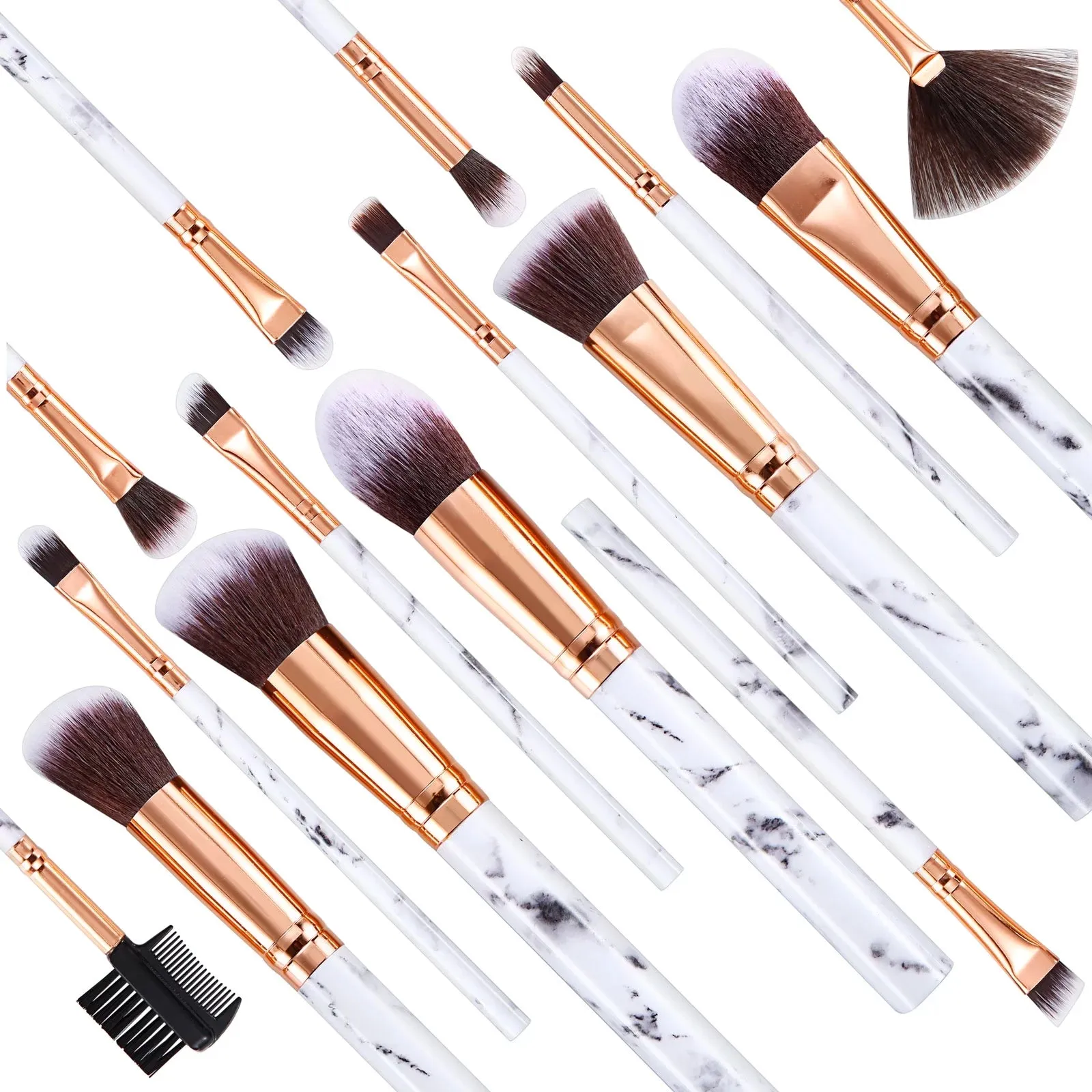 Makeup Brushes 15PCS Marble Makeup Brush Set Blush Foundation Concealer Eyeshadow Brushes with 4 Makeup Sponge - Valentine'S Day, Xmas Gift