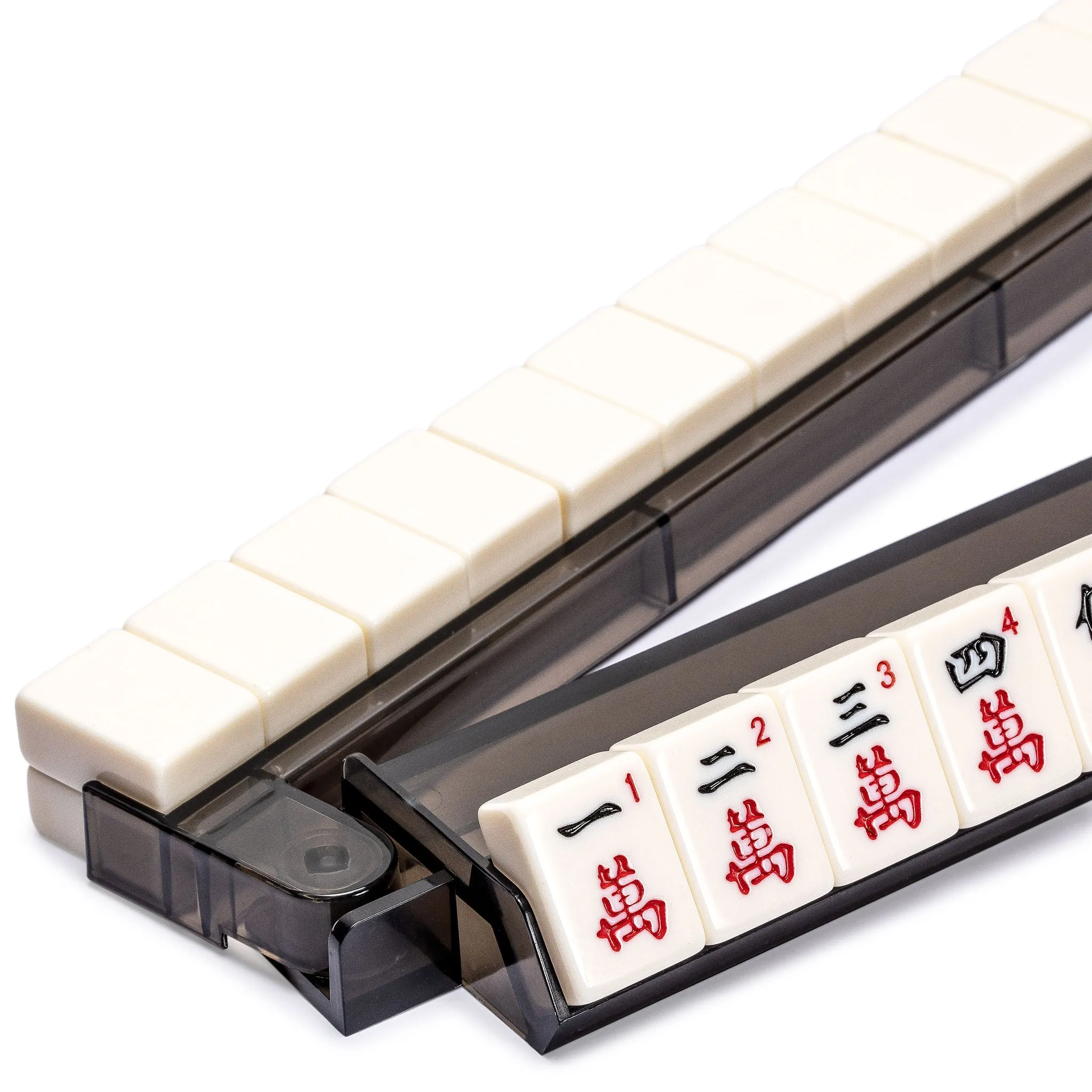 Modern Mahjong Racks with Built-in Pushers - Black - Set of 4
