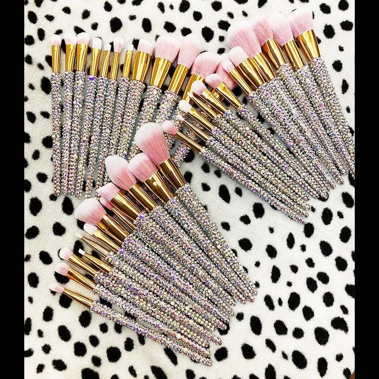 NEW BLING Makeup Comestic Brushes Set 12 pieces Beauty Bedazzled with Rhinestones / Swarovski Foundation