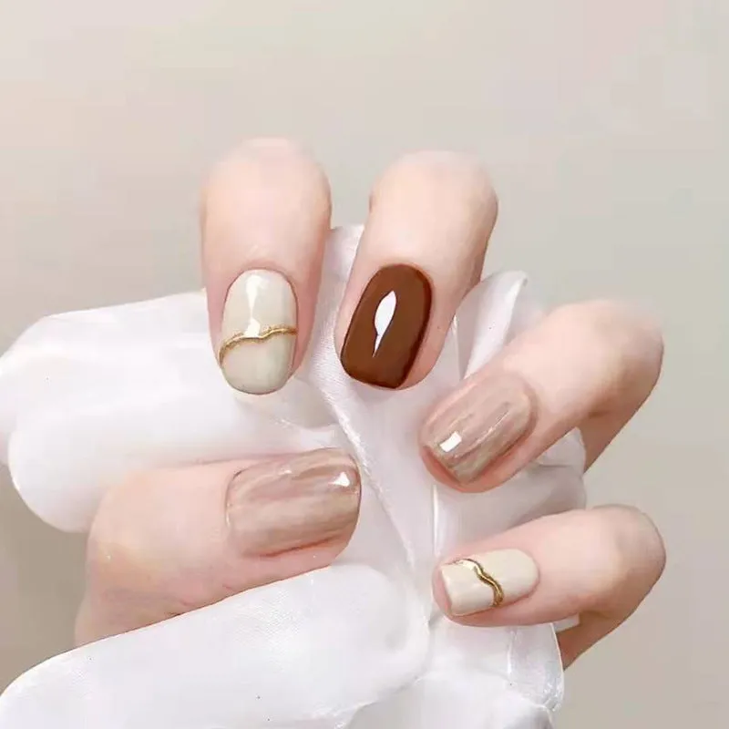 Nude Smudge Gentle Short Nails Tips #N3026