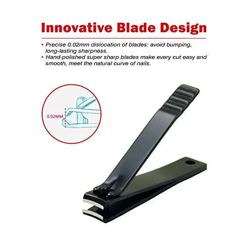 PREFER BEAUTY – STAINLESS STEEL SHARP NAIL CLIPPERS KIT FOR FINGERNAILS & TOENAIL   1 BLACK NAIL CLEANER / FILE GIFT FOR MEN & WOMEN SET OF 3 WITH LEATHER TRAVEL CASE