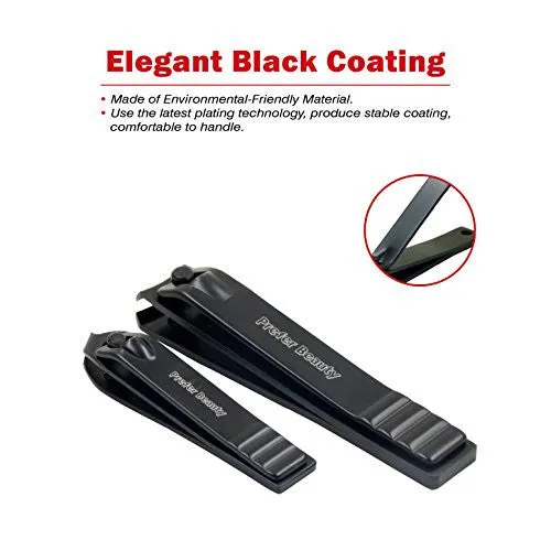PREFER BEAUTY – STAINLESS STEEL SHARP NAIL CLIPPERS KIT FOR FINGERNAILS & TOENAIL   1 BLACK NAIL CLEANER / FILE GIFT FOR MEN & WOMEN SET OF 3 WITH LEATHER TRAVEL CASE