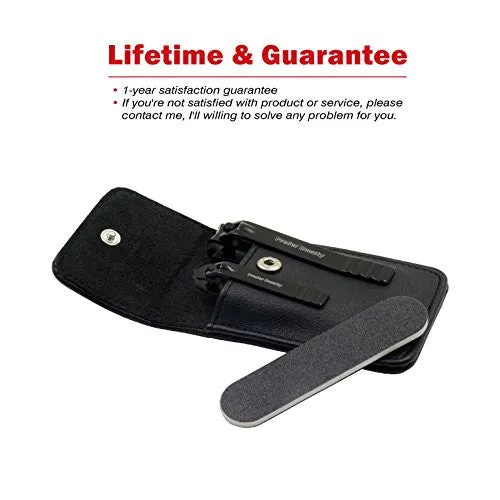 PREFER BEAUTY – STAINLESS STEEL SHARP NAIL CLIPPERS KIT FOR FINGERNAILS & TOENAIL   1 BLACK NAIL CLEANER / FILE GIFT FOR MEN & WOMEN SET OF 3 WITH LEATHER TRAVEL CASE