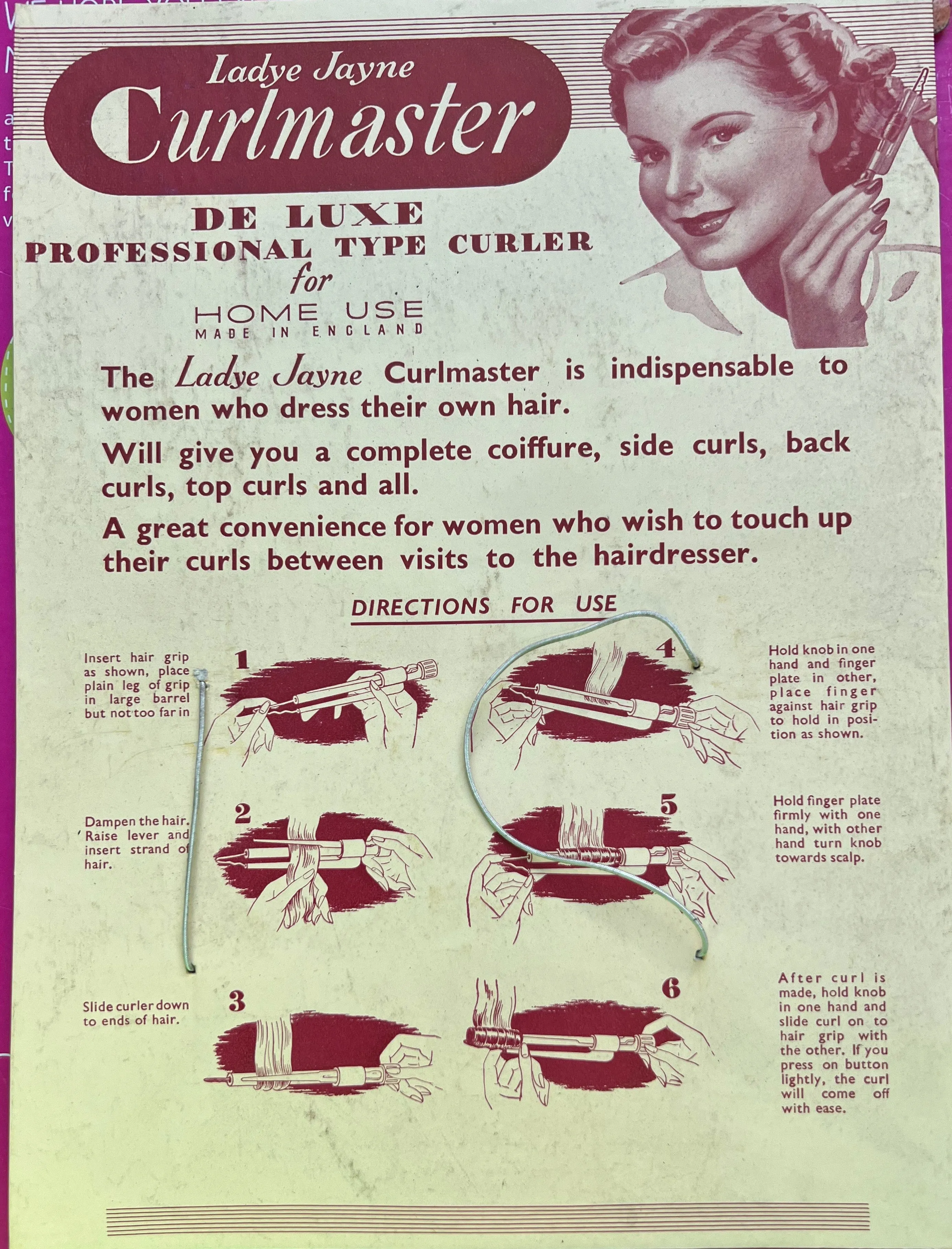 Unused 1940s Ladye Jayne Curlmaster for Home Use "DE LUXE PROFESSIONAL TYPE CURLER"