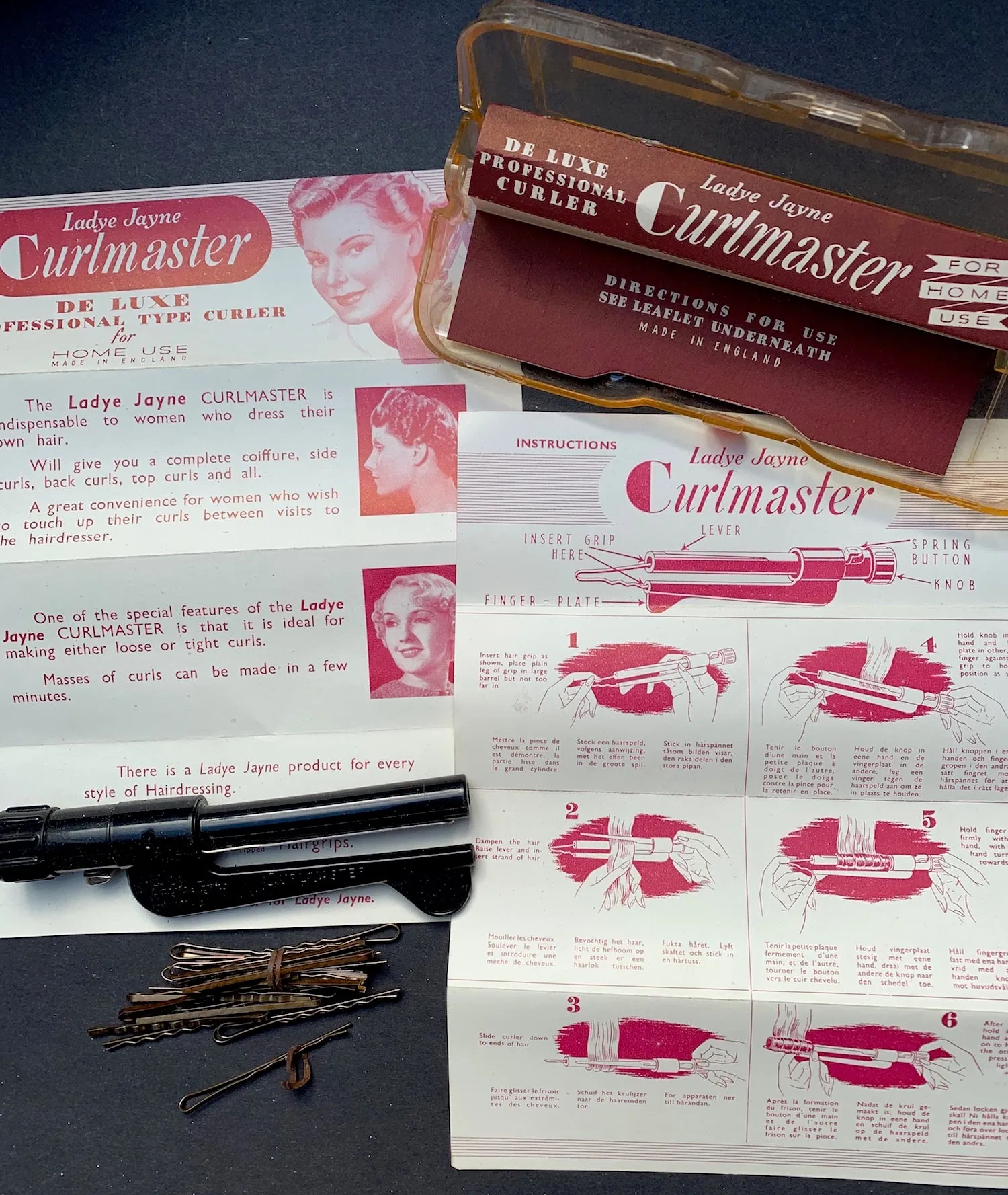 Unused 1940s Ladye Jayne Curlmaster for Home Use "DE LUXE PROFESSIONAL TYPE CURLER"